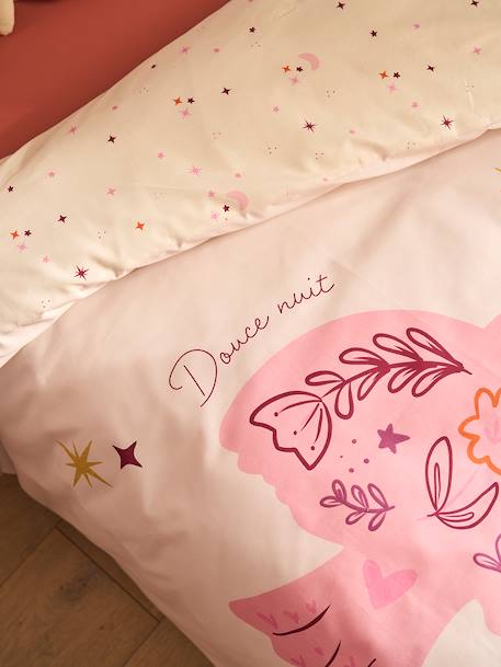 Reversible BIRDY duvet cover set + pillowcase for children, made with recycled cotton rosy 