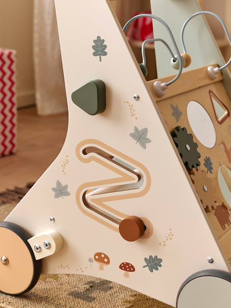 Baby Walker in FSC®100% Wood with Brakes, GREEN FOREST red+wood+yellow 
