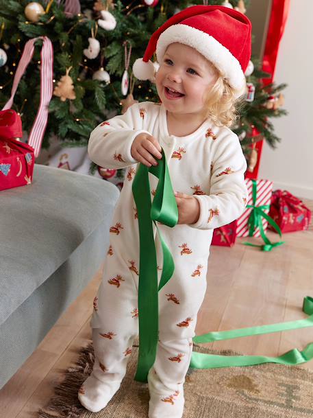 Footed Jumpsuit & Beanie Combo, Christmas Capsule Collection ecru 
