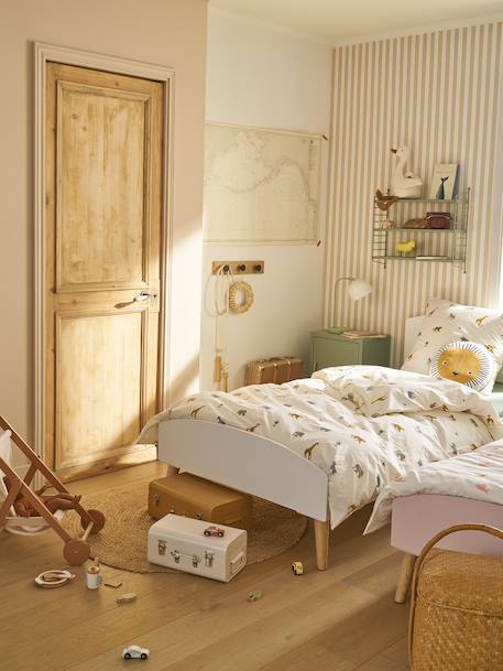 Essential WILD ANIMALS duvet cover set + pillowcase for children, with recycled cotton printed white 
