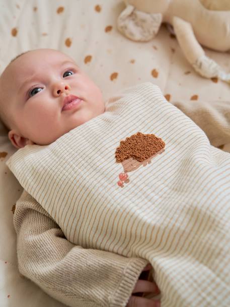 Sleeveless Baby Sleeping Bag in Cotton Gauze, HEDGEHOG striped beige 