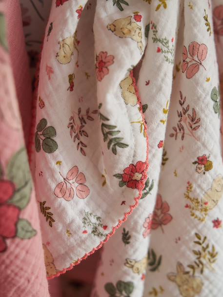Pack of 3 muslin squares in cotton gauze ENCHANTED RABBIT set pink 