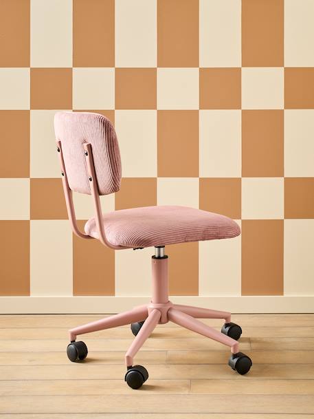 Velour Desk Chair with Castors for Children ecru+green+rose 