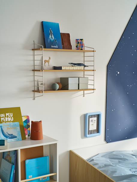 Wired metal wall shelf, wood effect shelf white 