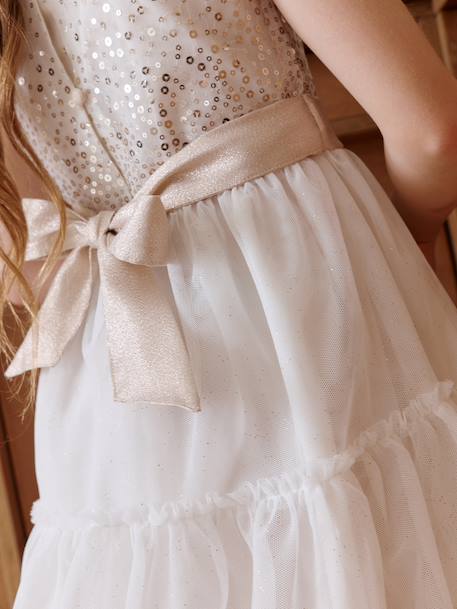 Girl's Christmas dress with sequins and tulle ecru 