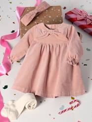 Baby girl dress, band for head accessories for hair, tights and Christmas gift box set