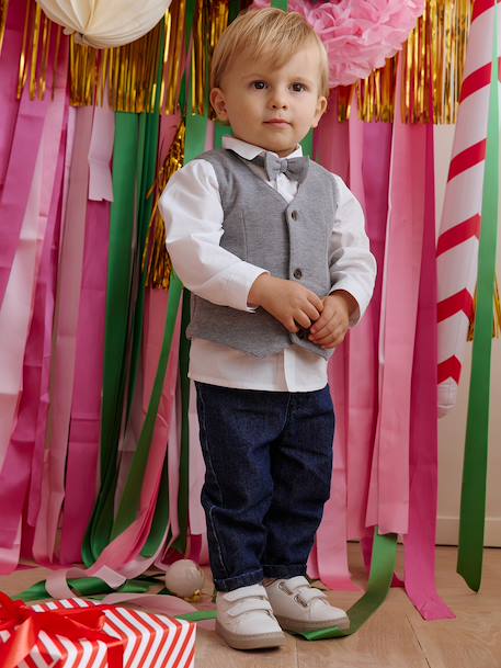 Boys' shirt, bow tie and cardigan set white 