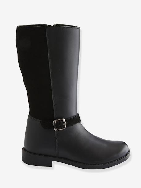 Leather Rider Boots, for Girls Black 