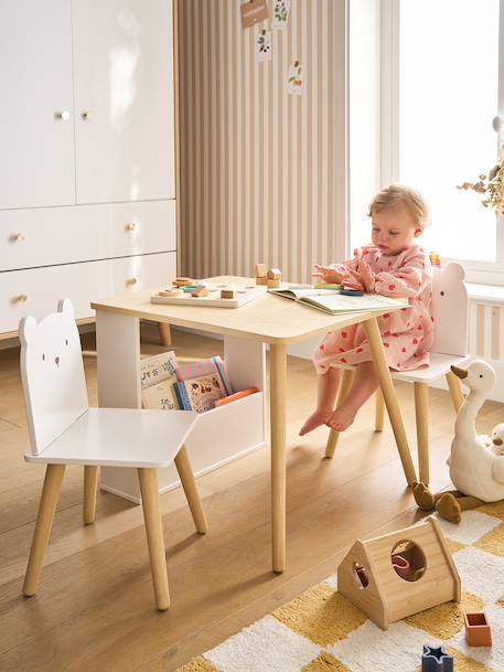 Set table and 2 child's bear chairs white 