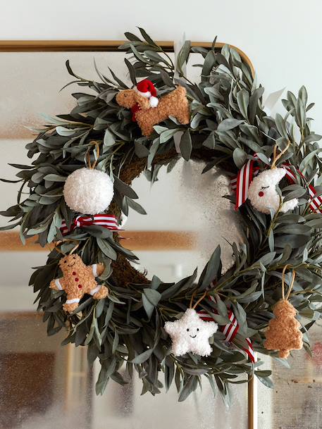 Set of 12 sherpa Christmas decorations beige 