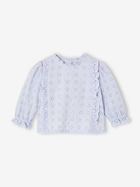 Blouse in Broderie Anglaise for Babies sky blue+sweet pink+white 