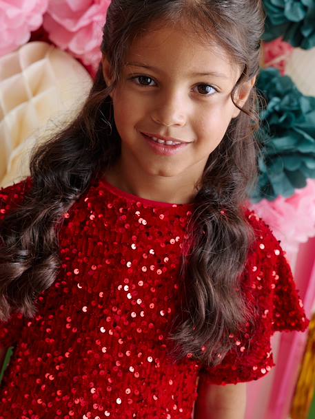 Girl's velvet and sequin dress red 