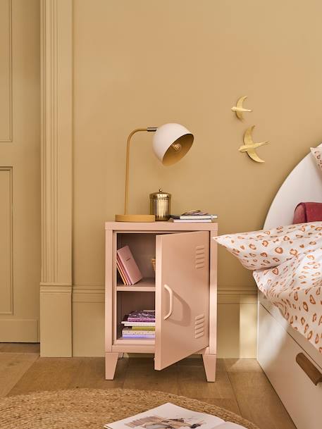 Bedside table with 1 metal door green+rose 