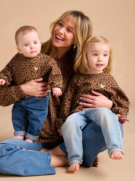 Leopard Print Sweatshirt For Women, Capsule Collection For Mothers & Daughters ENVIE DE FRAISE beige+dark grey 