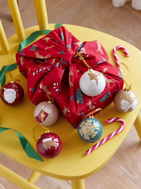 Pack of 6 3D Christmas baubles red 