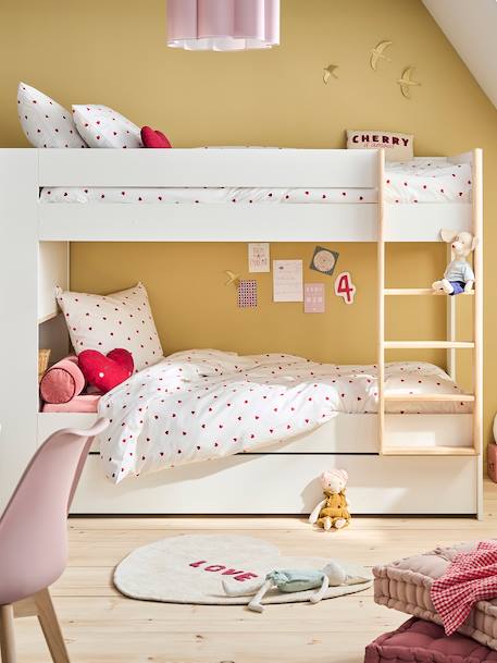 Duvet Cover Set + Pillowcase with Recycled Cotton for Children, HEARTS printed white 