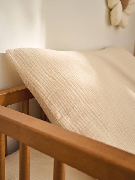 Plain Duvet Cover + Pillowcase Set in Organic Cotton* Gauze for Babies ochre+sage green+vanilla 