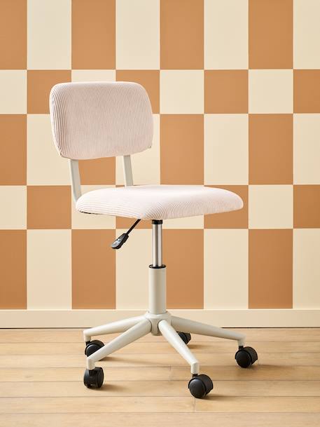 Velour Desk Chair with Castors for Children ecru+green+rose 