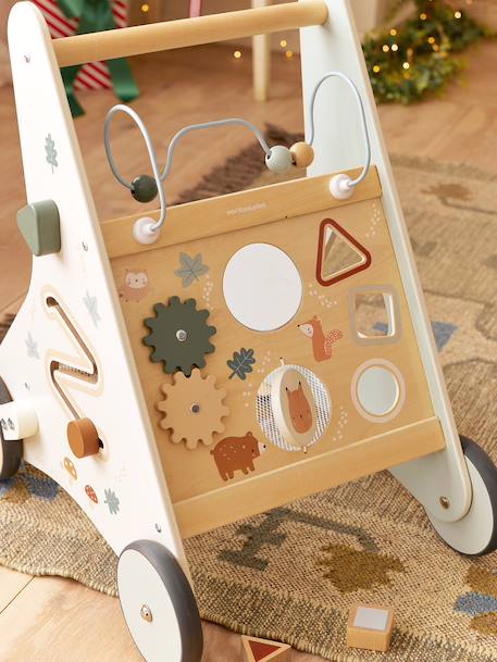 Baby Walker in FSC®100% Wood with Brakes, GREEN FOREST red+wood+yellow 