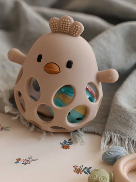 Silicone Chick Rattle ecru+rose 