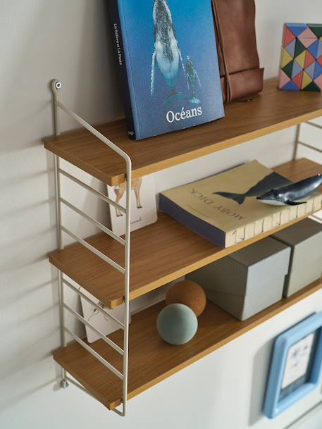 Wired metal wall shelf, wood effect shelf white 