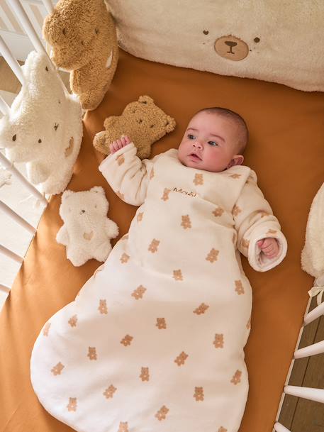 Baby Sleeping Bag with Detachable Long Sleeves, LITTLE BEAR printed white 