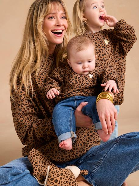 Leopard Print Sweatshirt For Women, Capsule Collection For Mothers & Daughters ENVIE DE FRAISE beige+dark grey 