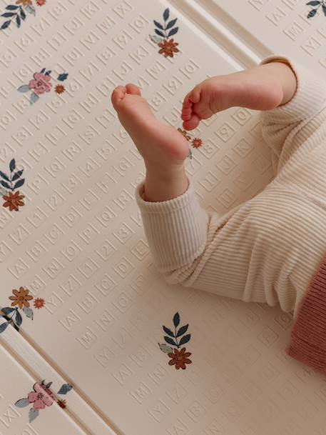 Large, Foldable Activity Mat ecru+green+rose 