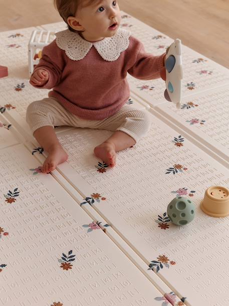 Large, Foldable Activity Mat ecru+green+rose 