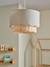 Hanging lampshade with scalloped fabric and rattan sage green 