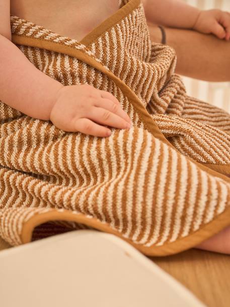 Bath cape + PETIT OURS wash mitt, with recycled cotton striped beige 
