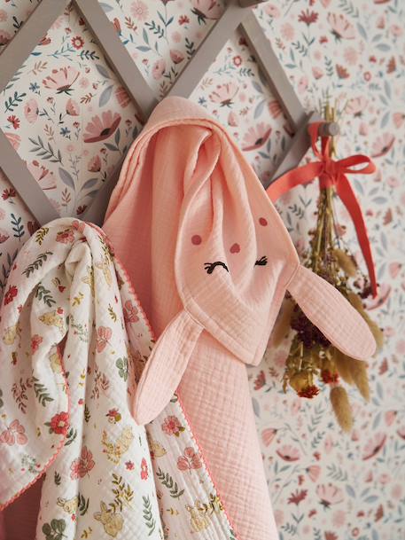 Pack of 3 muslin squares in cotton gauze ENCHANTED RABBIT set pink 
