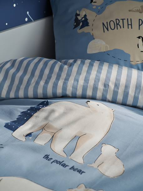 PÔLE NORD duvet cover set + pillowcase for children, with recycled cotton ocean blue 