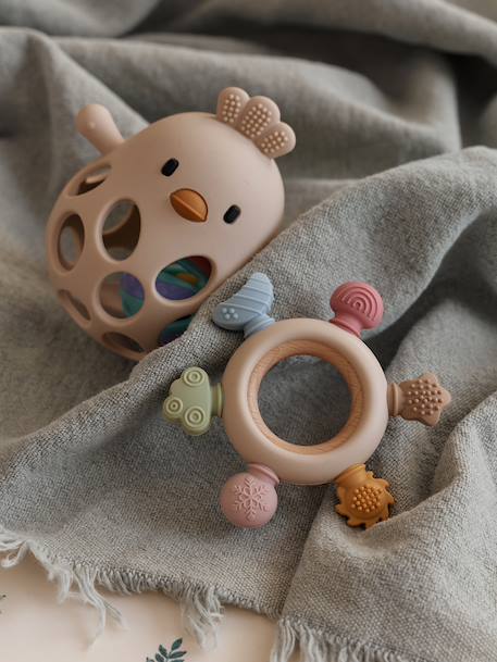 Silicone Chick Rattle ecru+rose 