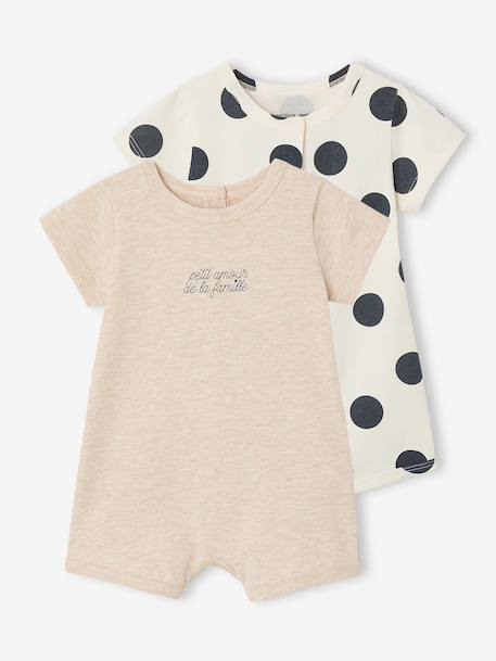 Newborn set of 2 playsuits in organic cotton marl beige 