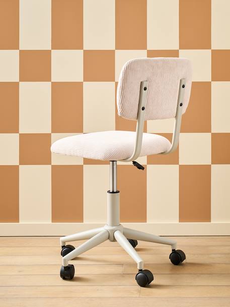 Velour Desk Chair with Castors for Children ecru+green+rose 