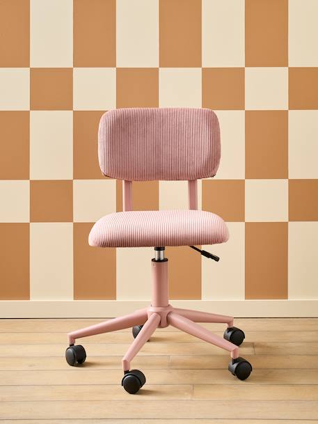 Velour Desk Chair with Castors for Children ecru+green+rose 
