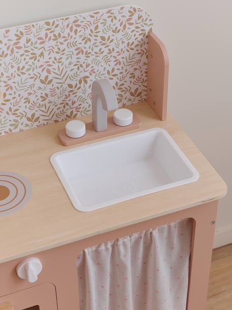 Wooden kitchen with FSC100® wooden accessories ecru+rose+sage green 