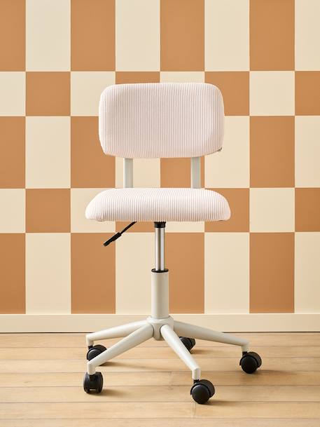 Velour Desk Chair with Castors for Children ecru+green+rose 