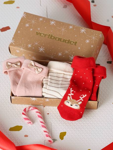 Pack of 3 Pairs of Christmas Socks for Babies rosy 