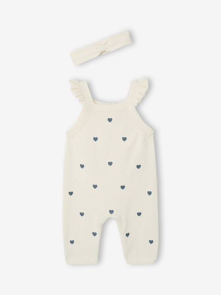 Newborn set with girl's dungaree and band for head accessories for hair ecru 