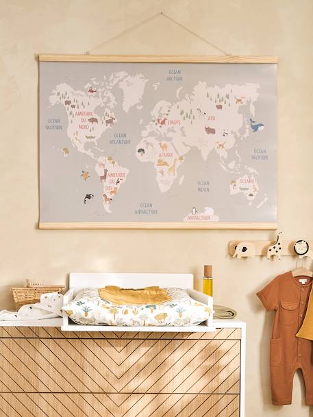 Wall-Mounted Animal World Map wood 