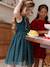 Christmas Special Dress in Velour & Sparkling Tulle for Girls emerald green+red 