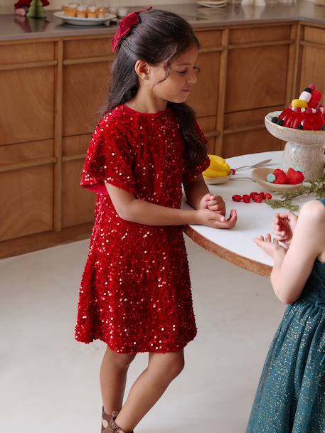 Girl's velvet and sequin dress red 