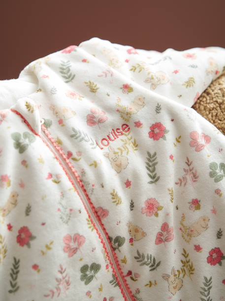 Baby sleeping bag with detachable long sleeves, ENCHANTED RABBIT printed white 