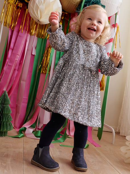 Occasion Wear Dress with Sequins for Babies gold+silver 