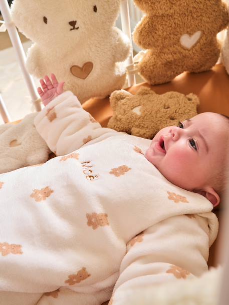 Baby Sleeping Bag with Detachable Long Sleeves, LITTLE BEAR printed white 