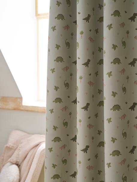 Blackout Eyelet Curtain with Glow-in-the-Dark Minisaurus Dinosaurs sage green 