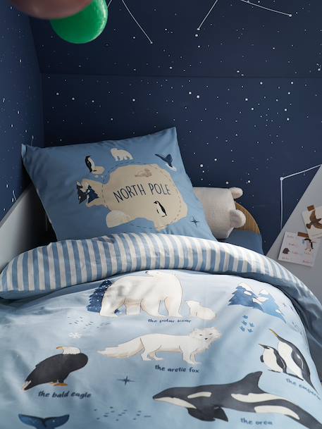 PÔLE NORD duvet cover set + pillowcase for children, with recycled cotton ocean blue 