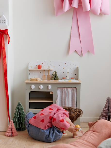 Wooden kitchen with FSC100® wooden accessories ecru+rose+sage green 